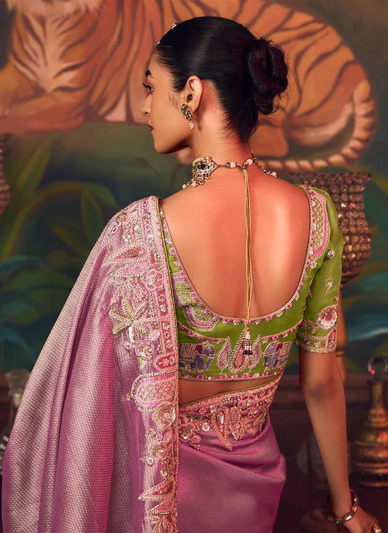 Mauve And Green Embroidered Fancy Silk Saree