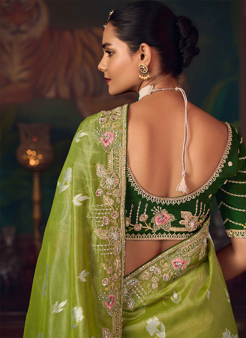 Green Two Tone Embroidered Fancy Silk Saree