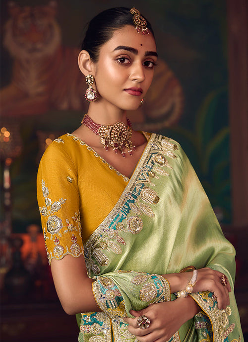 Shop Green And Yellow Saree Online
