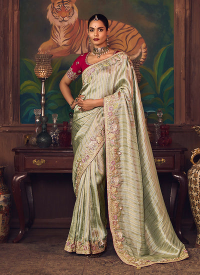 Green And Magenta Embroidered Fancy Silk Saree