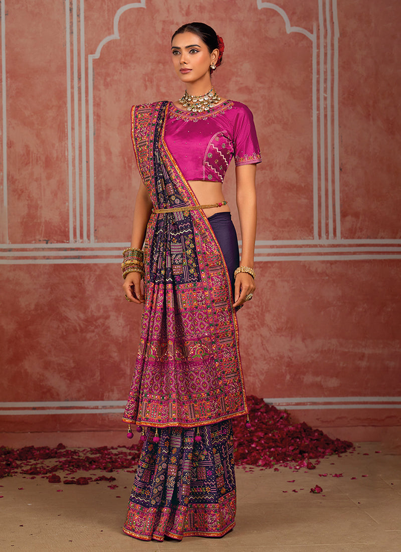Shop Purple And Pink Silk Saree Online