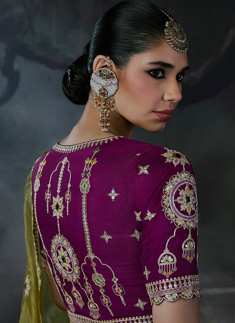 Buy Green And Purple Saree In USA