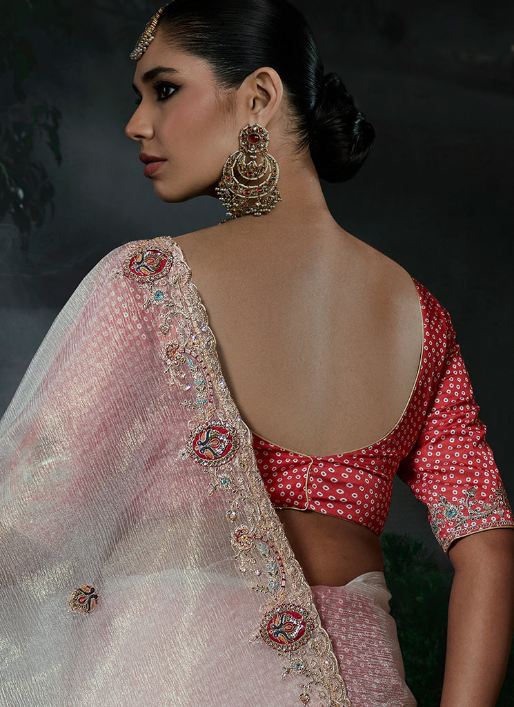 Buy Ivory Red Silk Saree In UK
