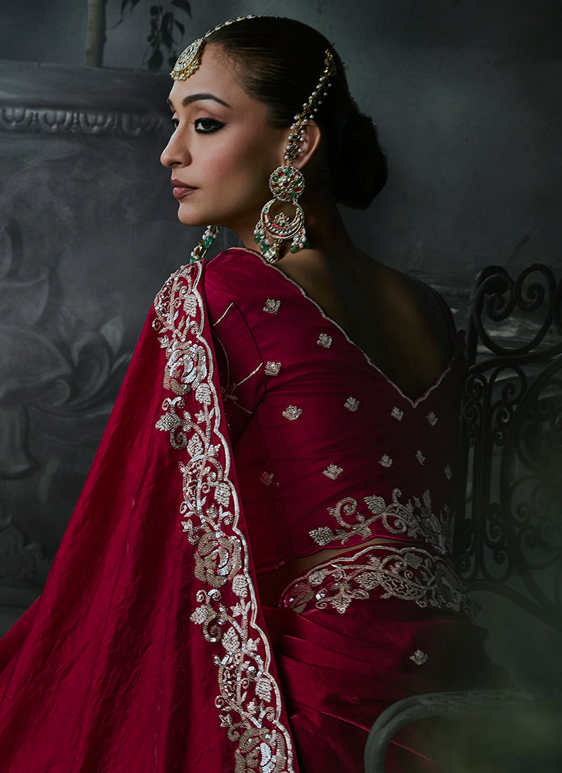 Buy Crimson Pink Handwork Saree In Canada