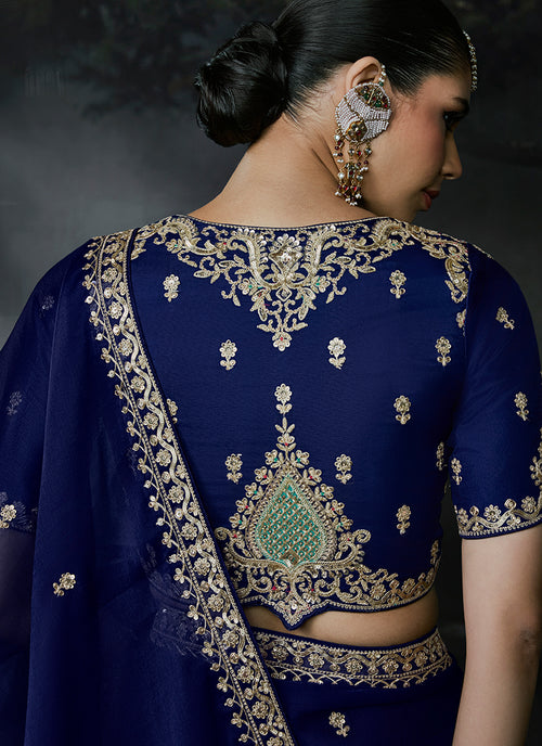 Buy Royal Blue Handwork Saree In Australia