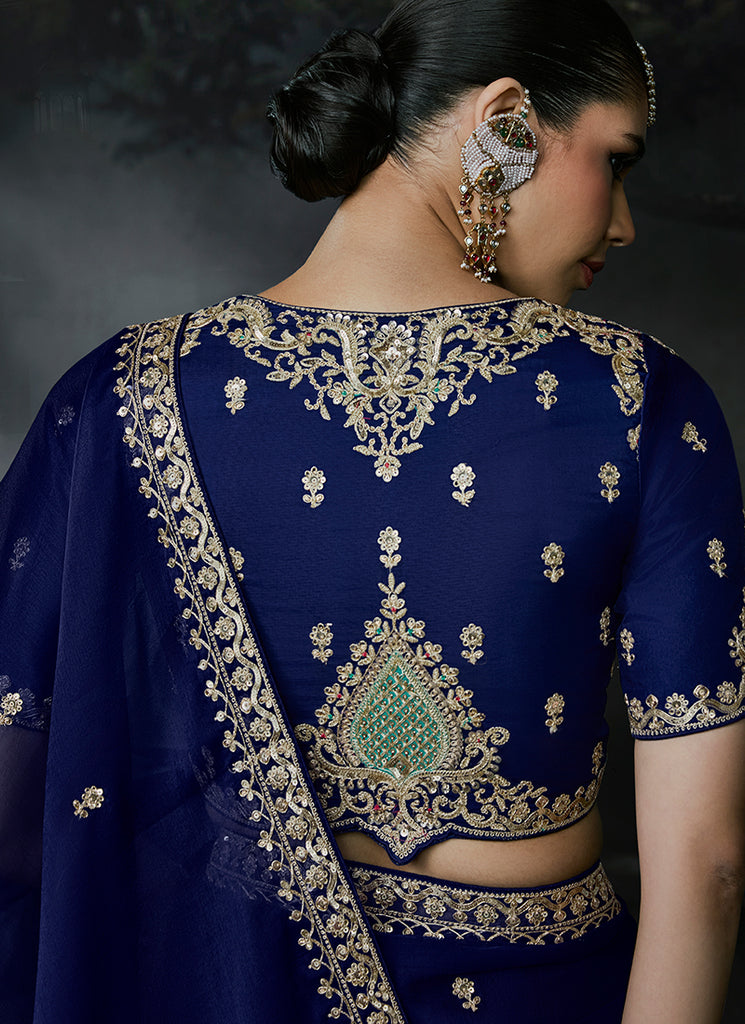 Buy Royal Blue Handwork Saree In Australia