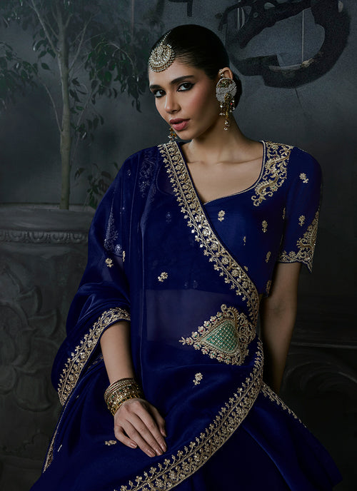 Shop Royal Blue Silk Sari Online