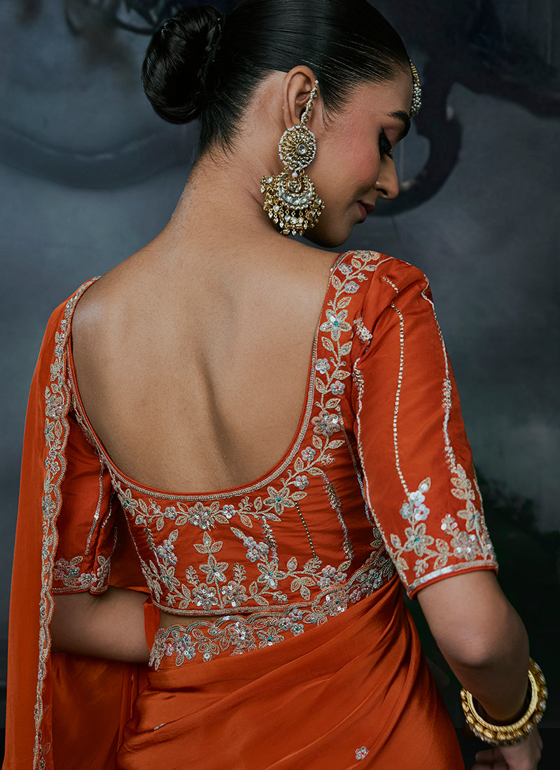 Buy Rust Orange Silk Saree In Germany