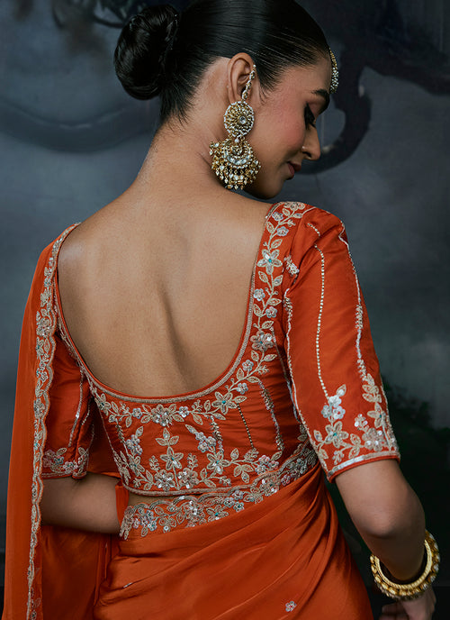 Buy Rust Orange Silk Saree In Germany