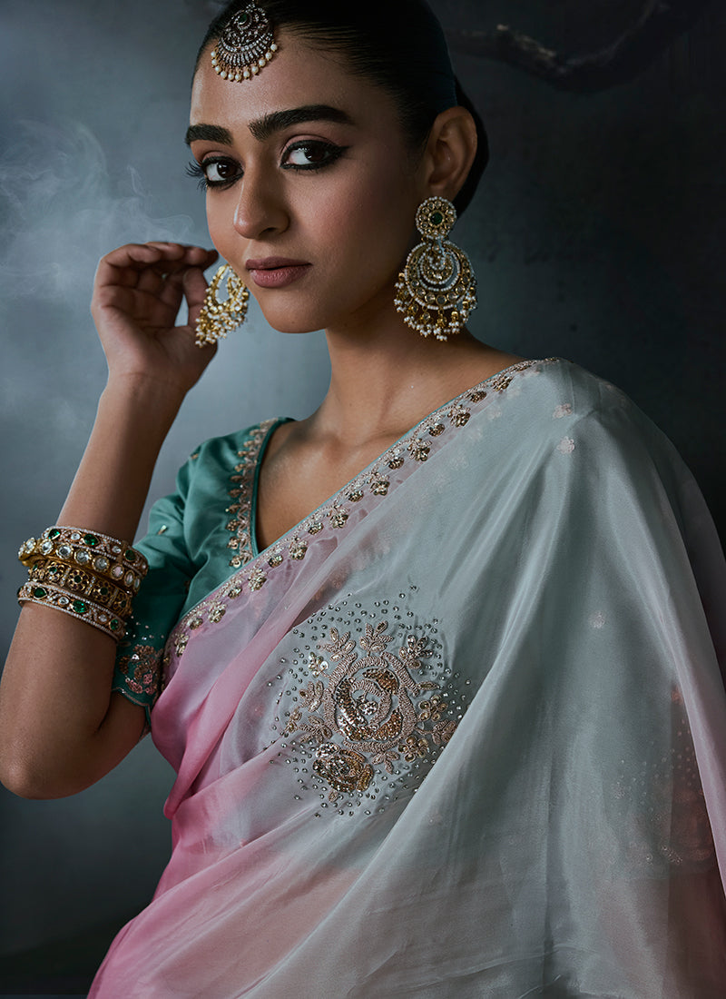 Shop Sky Blue Handwork Sari Online