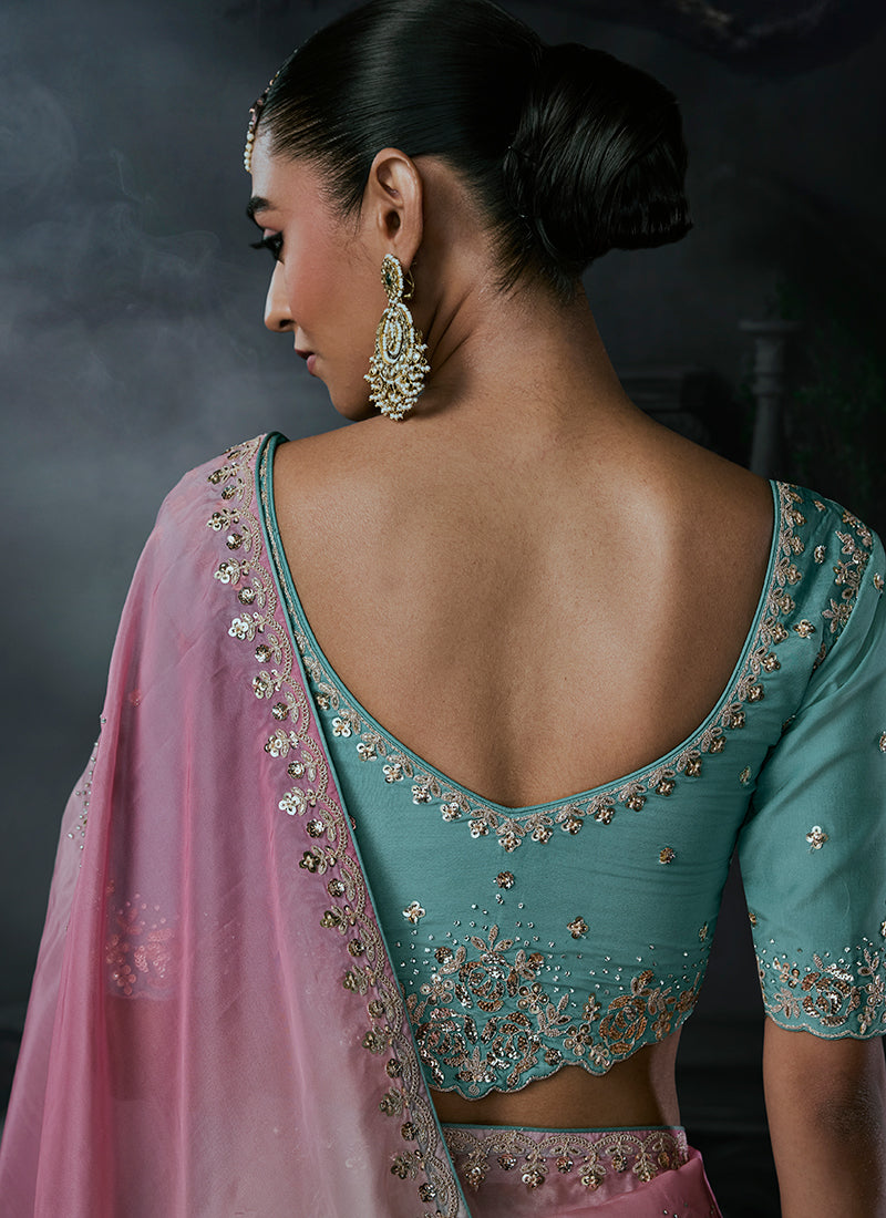Buy Sky Blue Silk Sari In UAE