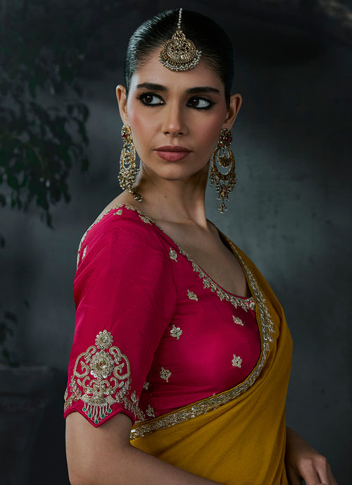 Shop Yellow And Magenta Silk Saree Online