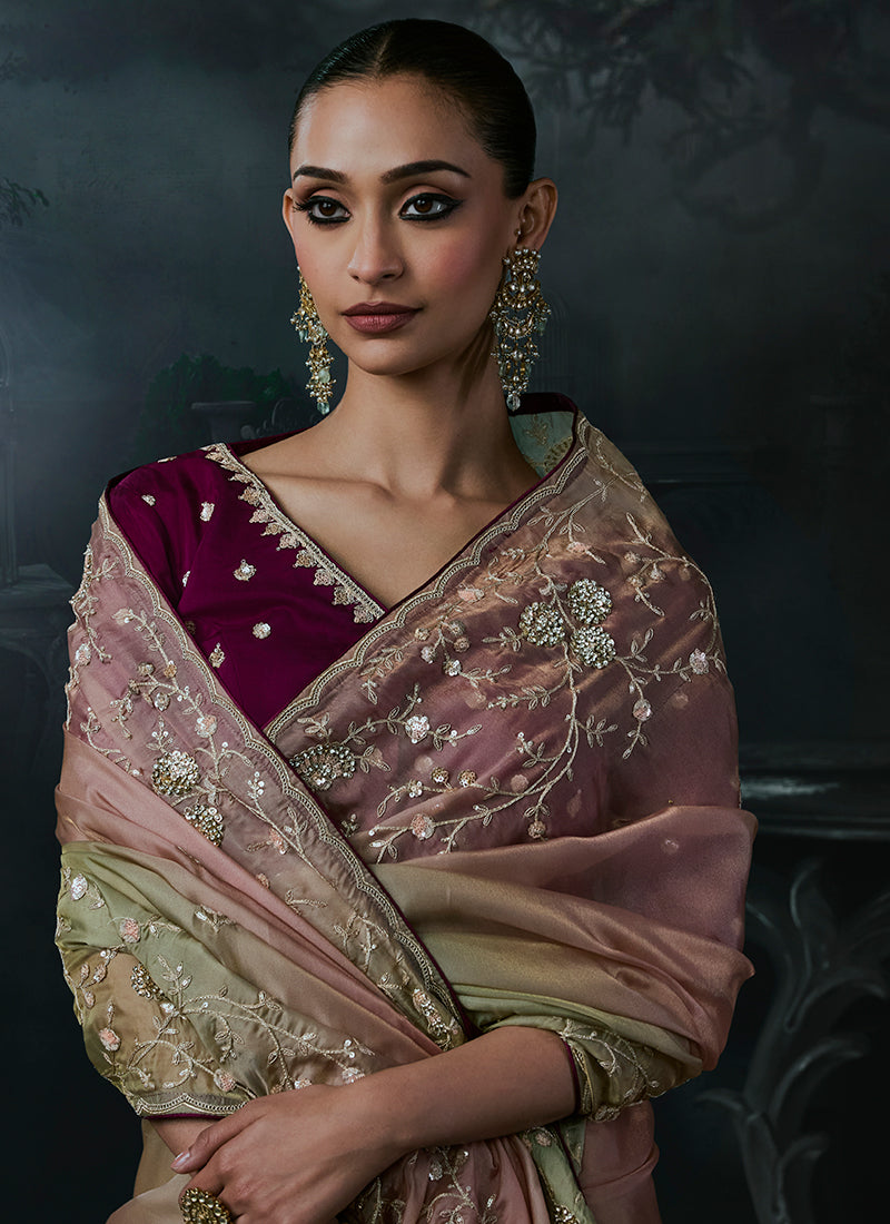 Shop Sage Wine Ombré Sari Online