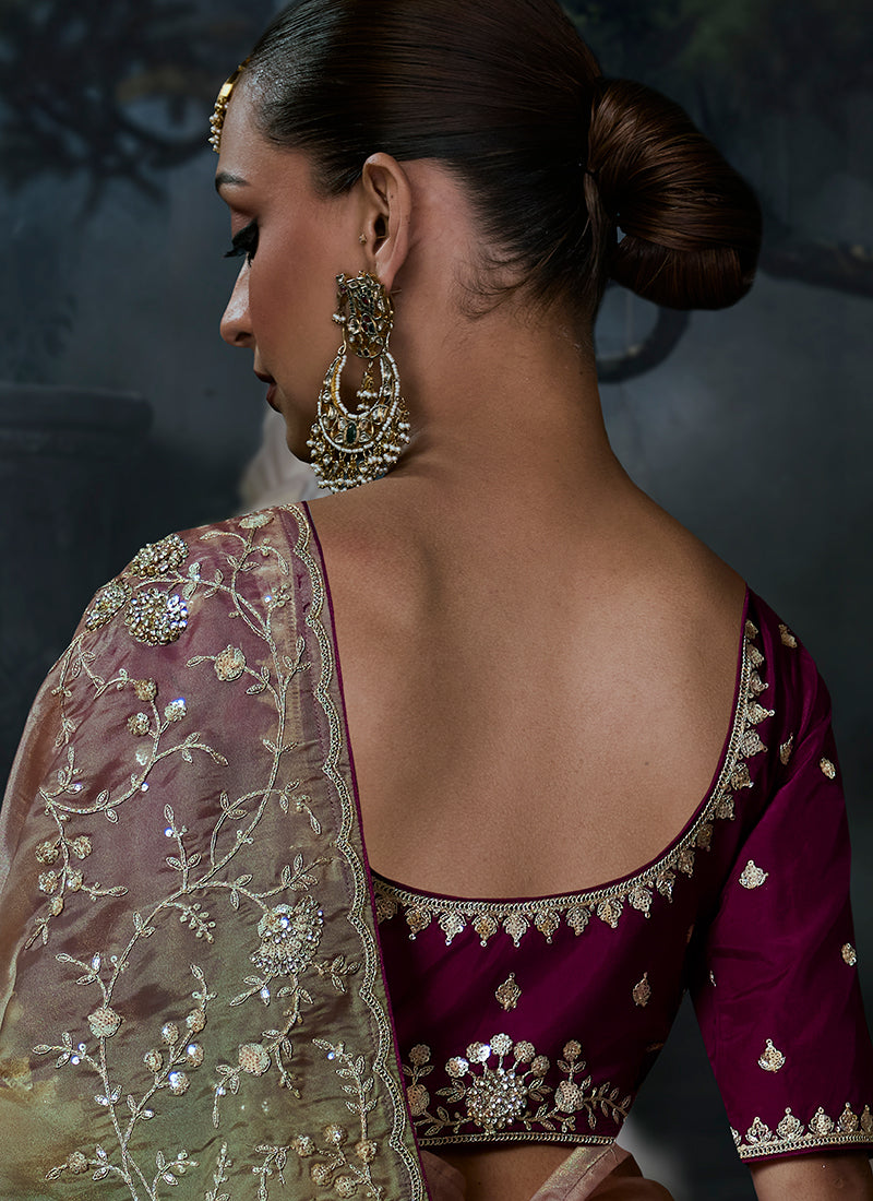 Buy Sage Wine Ombré Saree In Singapore