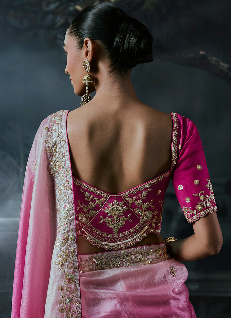 Buy Pink Ombré Handwork Saree In Canada