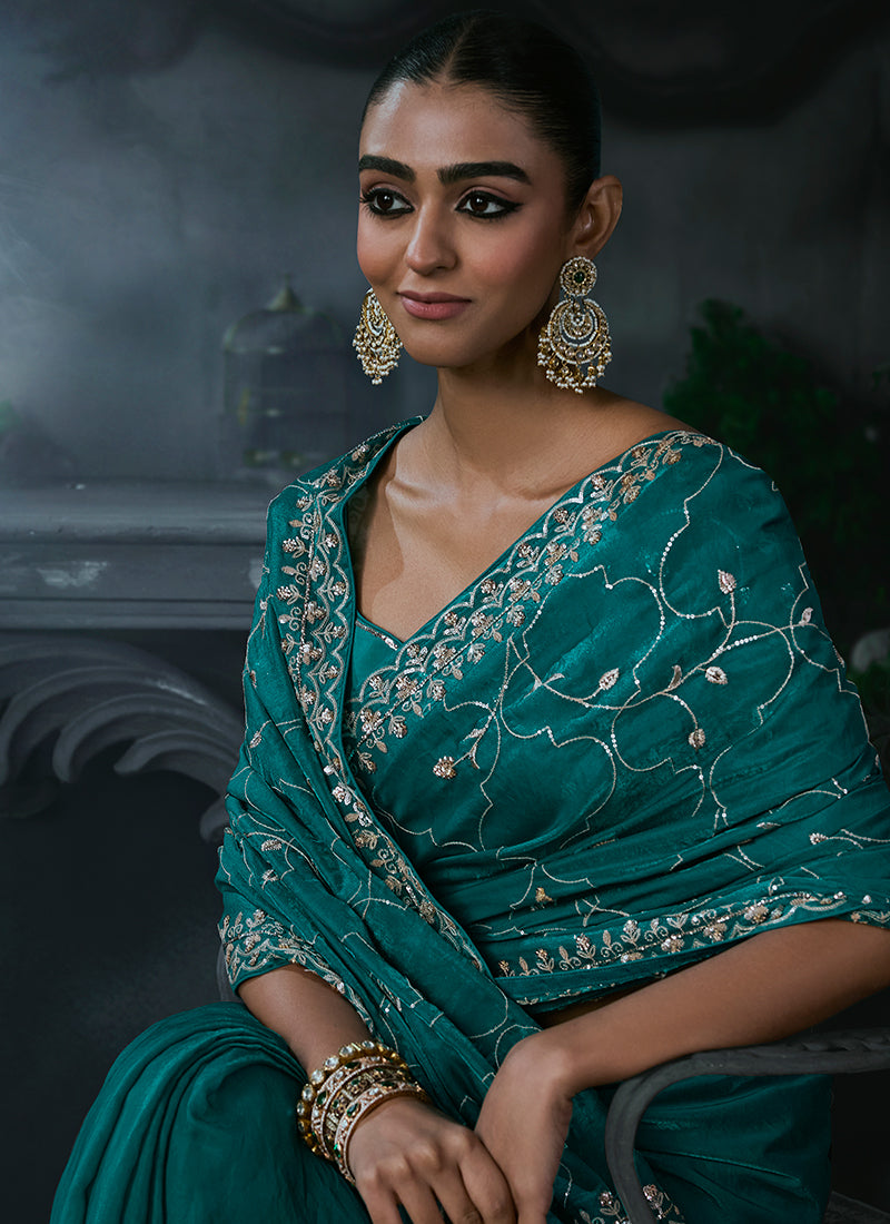 Buy Turquoise Handwork Saree In Australia