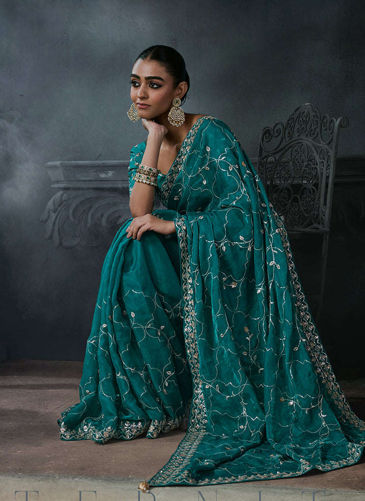 Shop Turquoise Sari Online