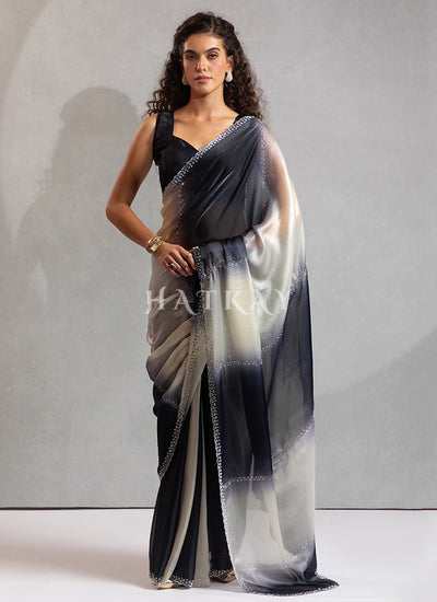 Black And Cream Silk Saree