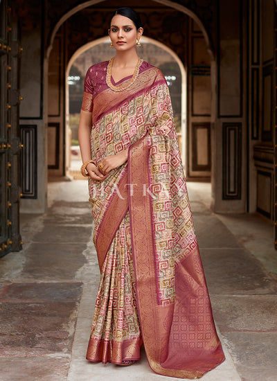 Red Digital Printed Silk Saree