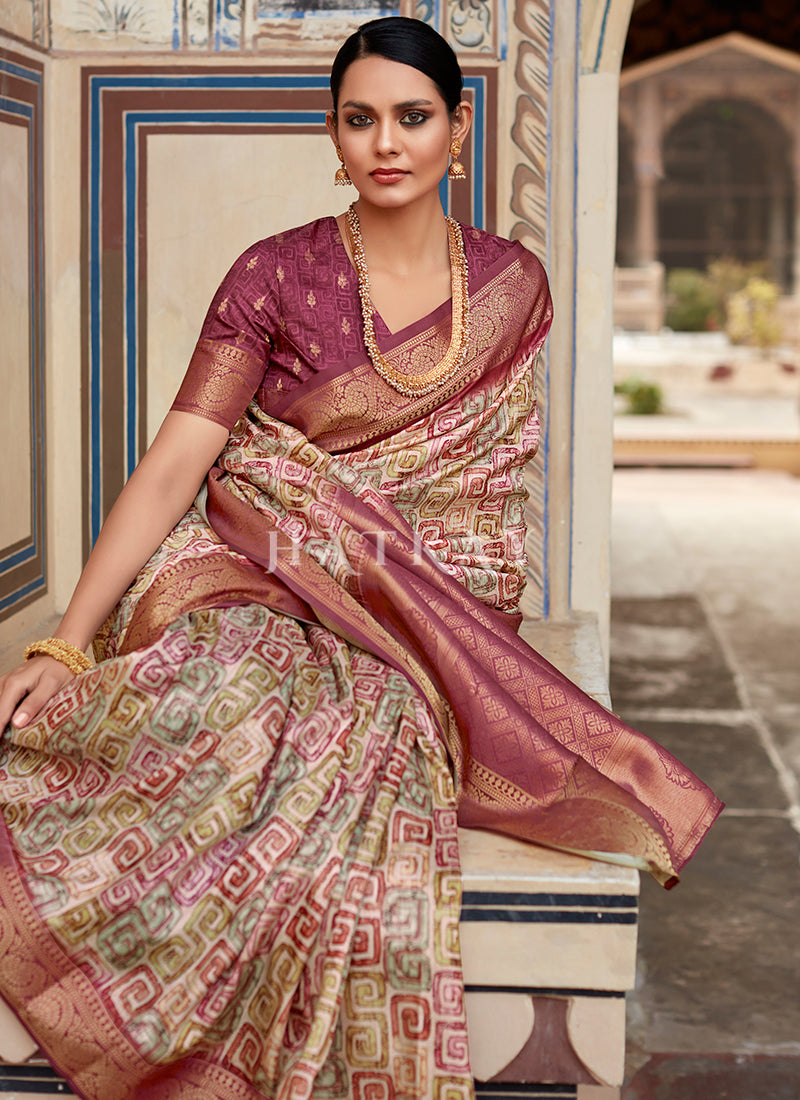 Red Digital Silk Saree