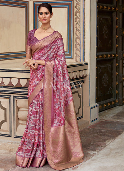 Deep Pink Digital Printed Silk Saree