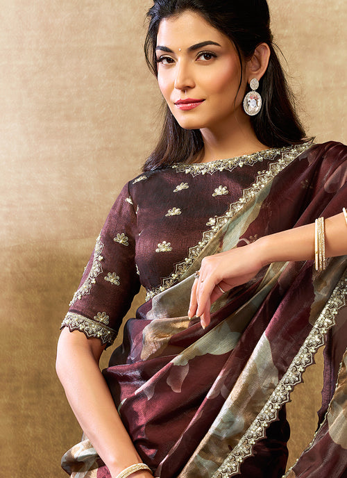 Buy Deep Wine Saree In USA