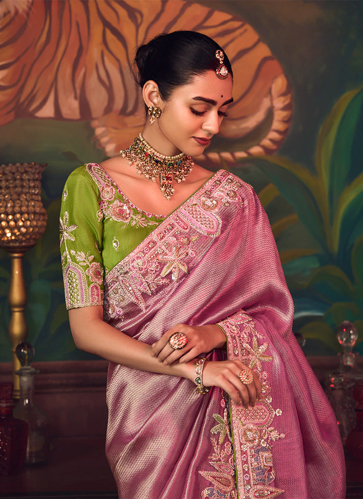 Mauve And Green Embroidered Fancy Silk Saree