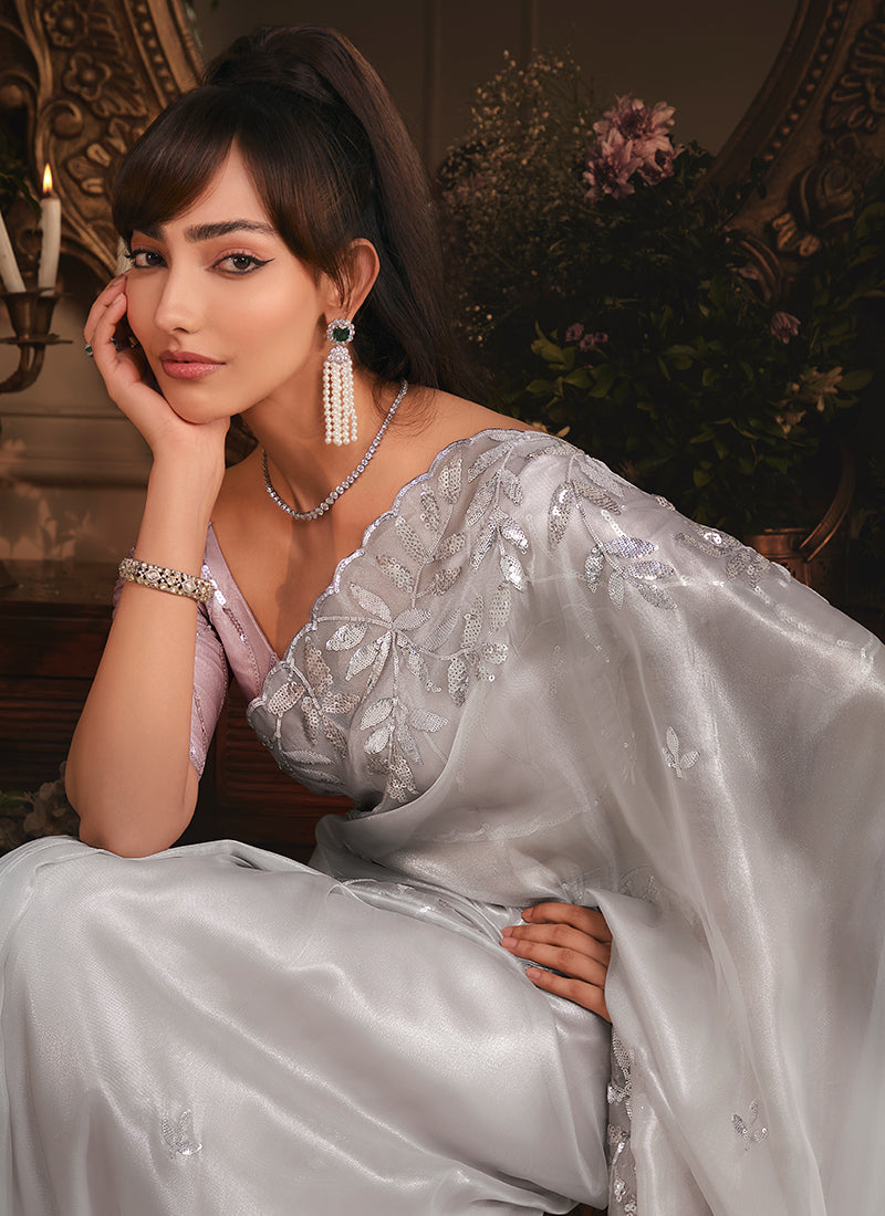 Shop Silver Saree At Hatkay