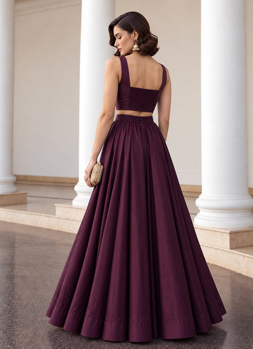 Deep Wine Embroidered Premium Silk Skirt Set
