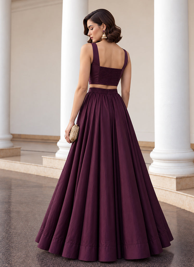 Deep Wine Embroidered Premium Silk Skirt Set