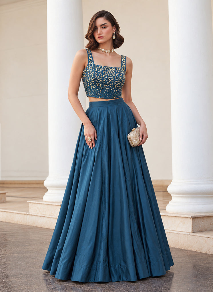 Royal Blue Embroidered Premium Silk Skirt Set