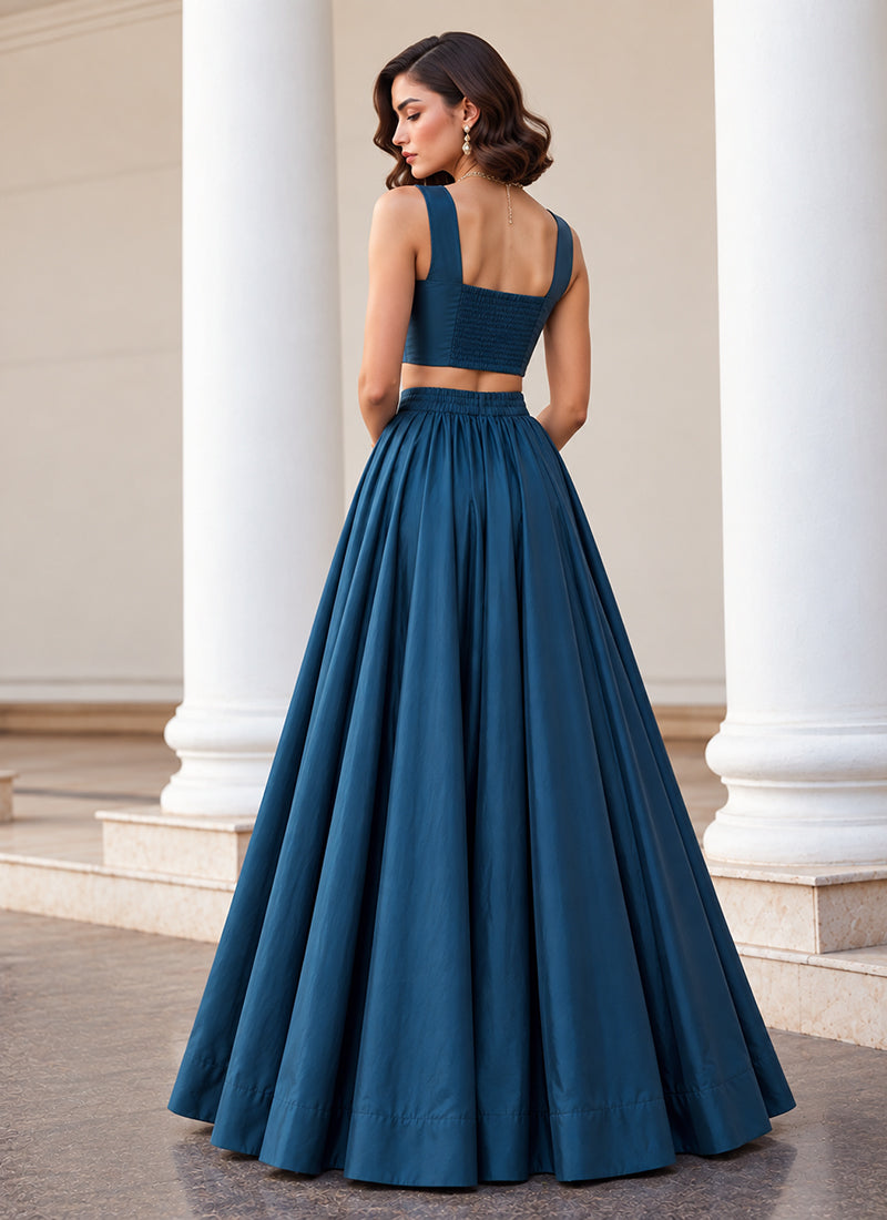 Royal Blue Embroidered Premium Silk Skirt Set