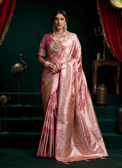 Soft Pink Traditional Brocade Silk Saree