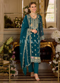 Teal Blue Straight Cut Salwar Suits