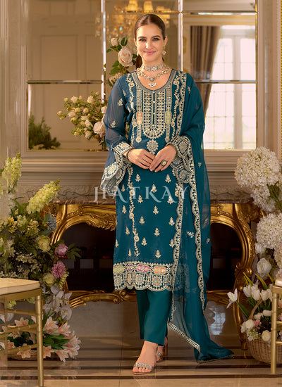 Teal Blue Straight Cut Suit