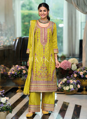 Yellow Multi Embroidery Palazzo Suit