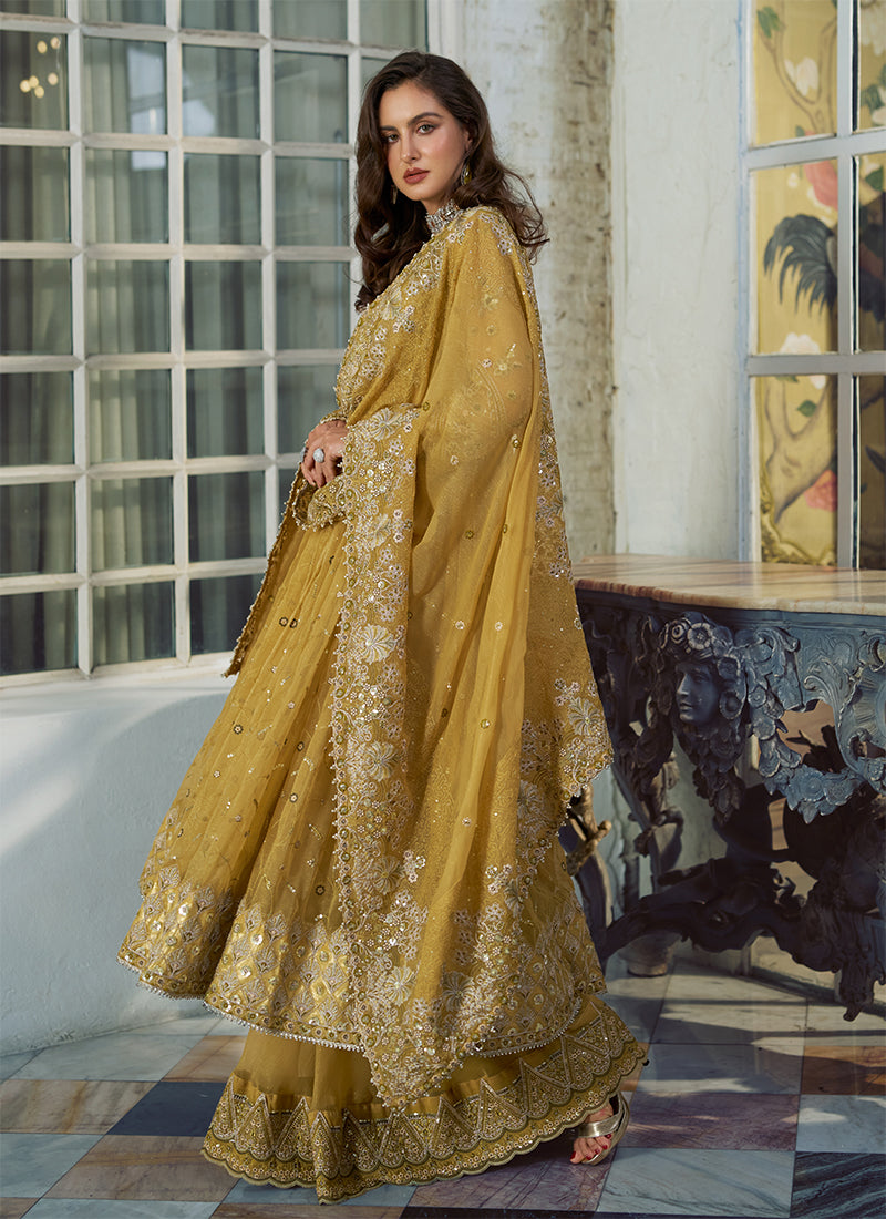 Buy Golden Yellow Anarkali Lehenga Set In UAE