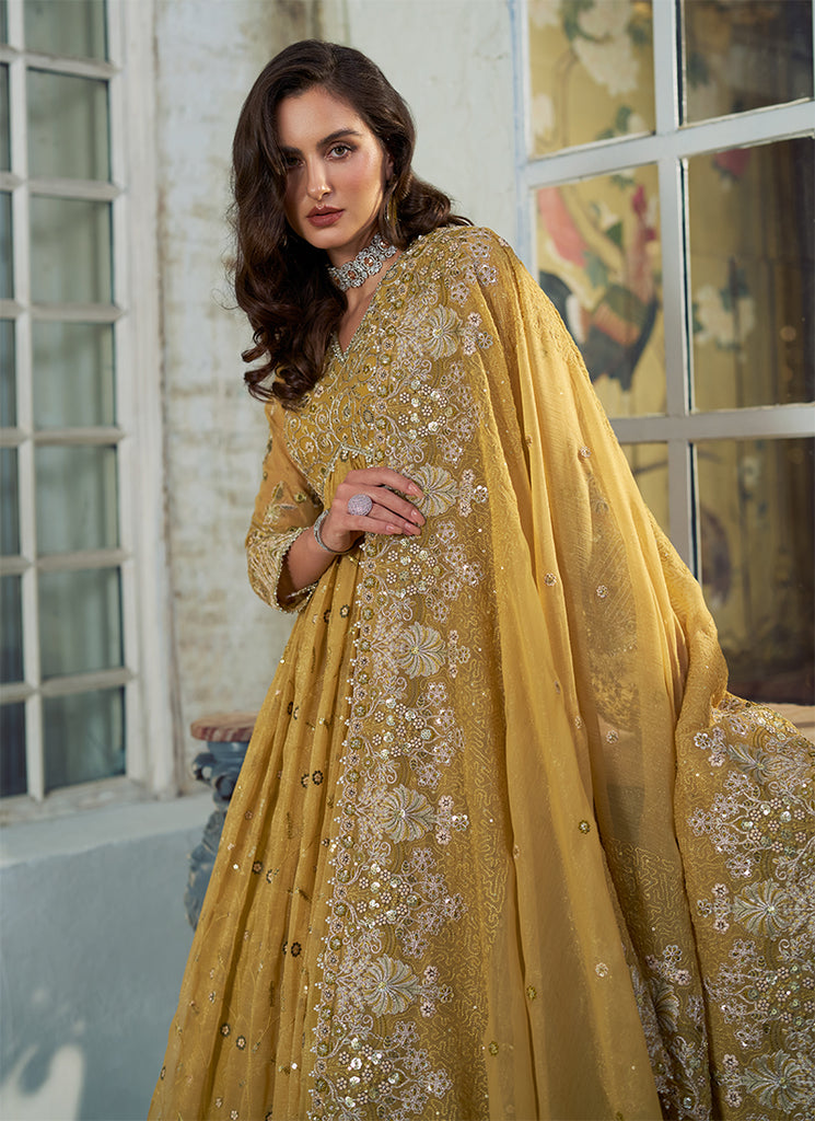 Buy Golden Yellow Anarkali Lehenga Set Online
