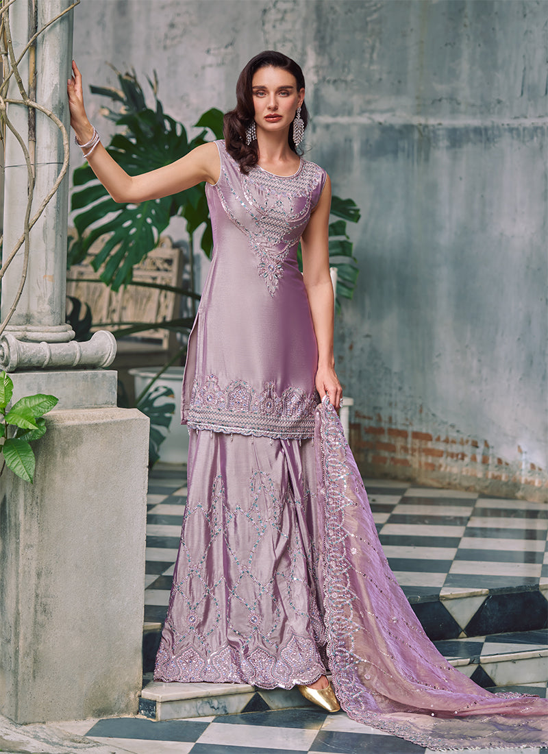 Shop Rose Mauve Sharara Set Online
