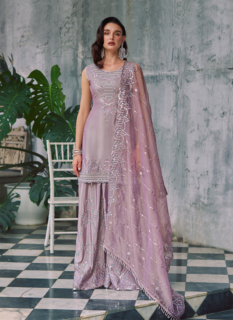 Suroor – Rose Mauve Sharara Set
