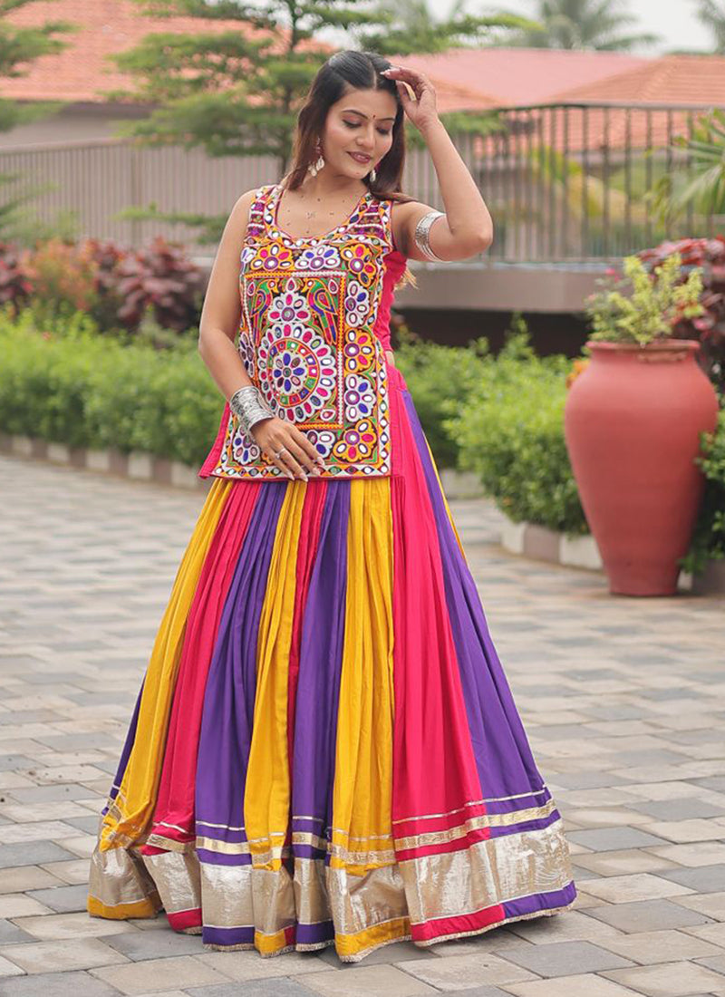 Pink Multicolored Kutchi Navratri Lehenga Choli