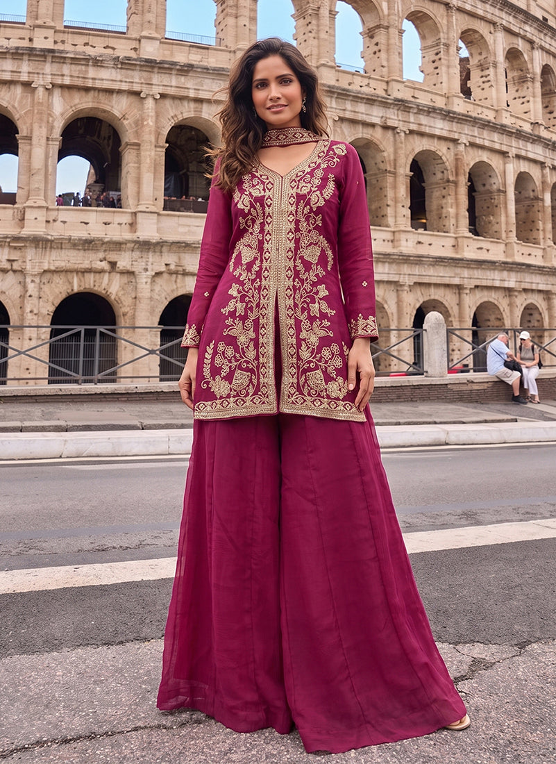Buy Magenta Pink Cording Gharara Suit In UK