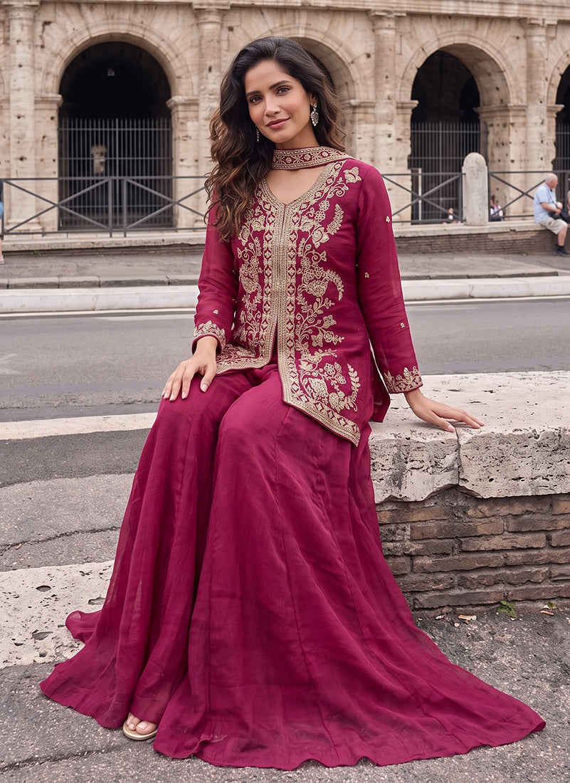 Shop Magenta Pink Cording Gharara Suit In Canada 