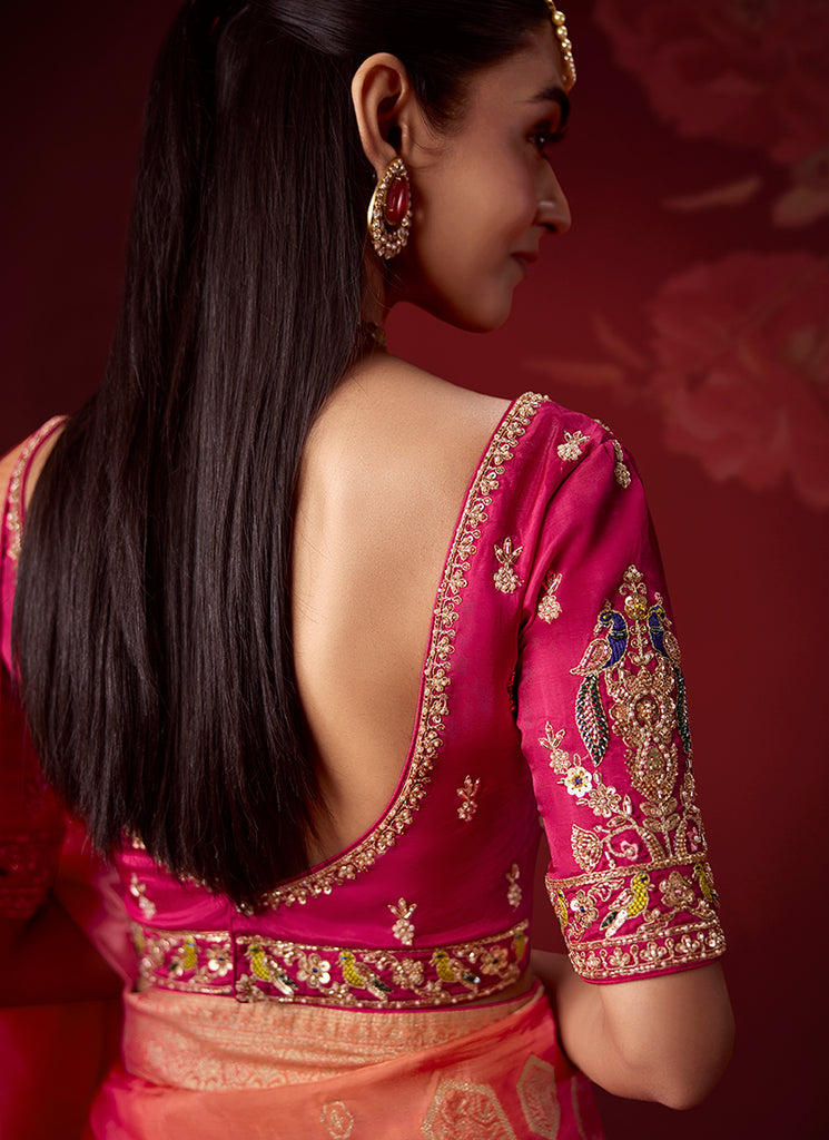 Buy Magenta Zari Woven Crepe Silk Saree In USA