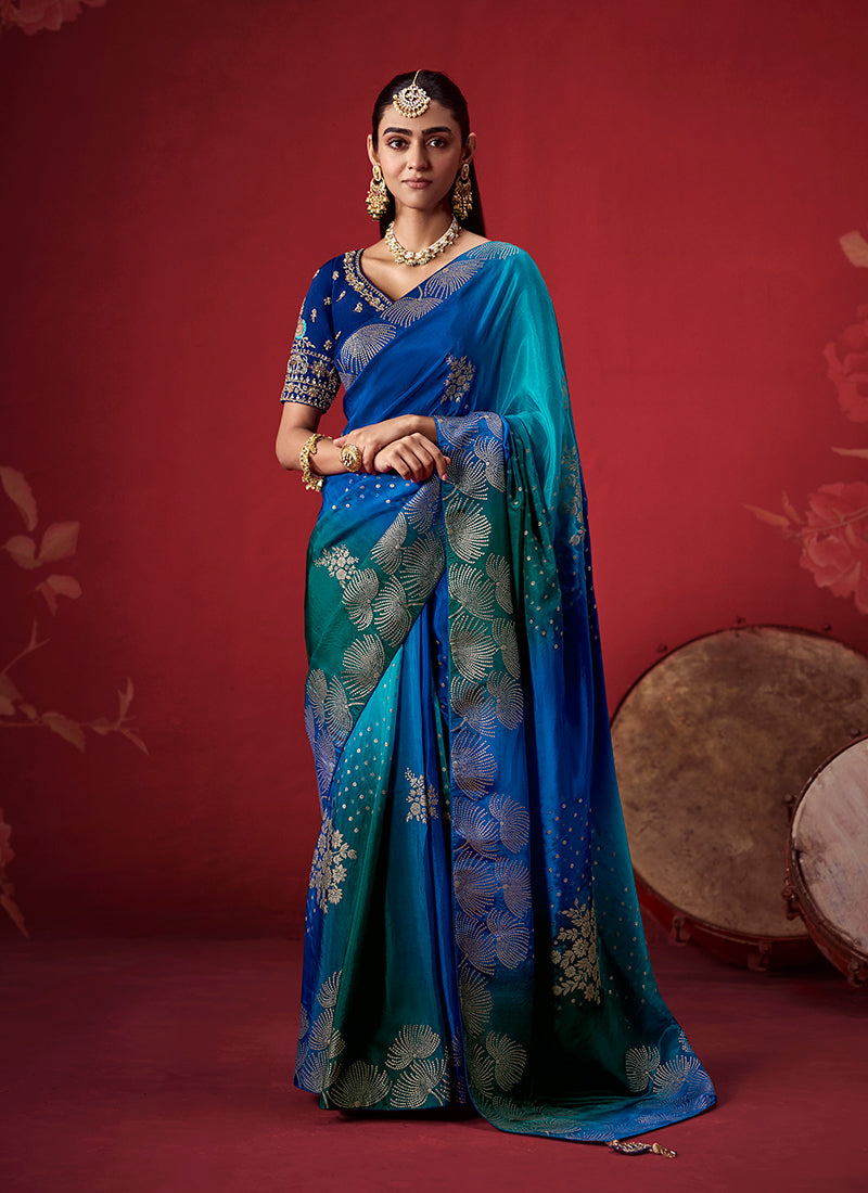 Royal Blue Zari Woven Crepe Silk Saree