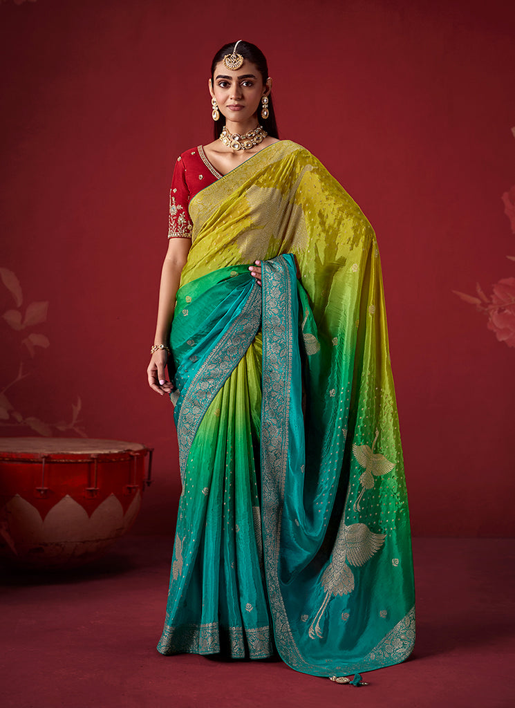 Teal Green Zari Woven Crepe Silk Saree