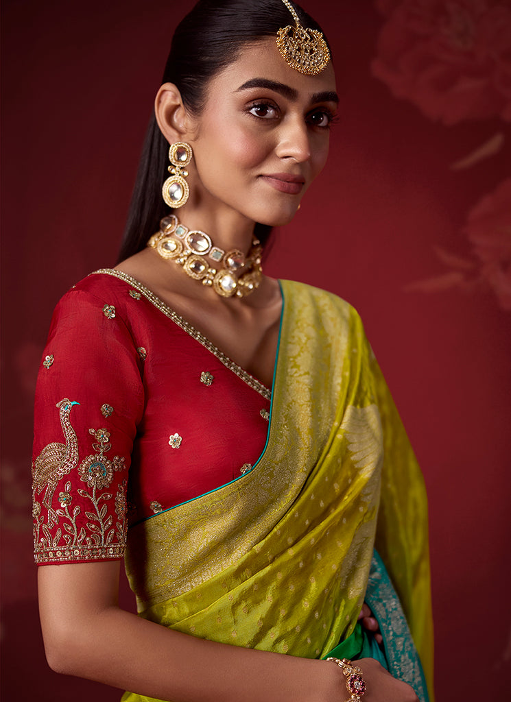 Shop Teal Green Crepe Silk Saree In UK