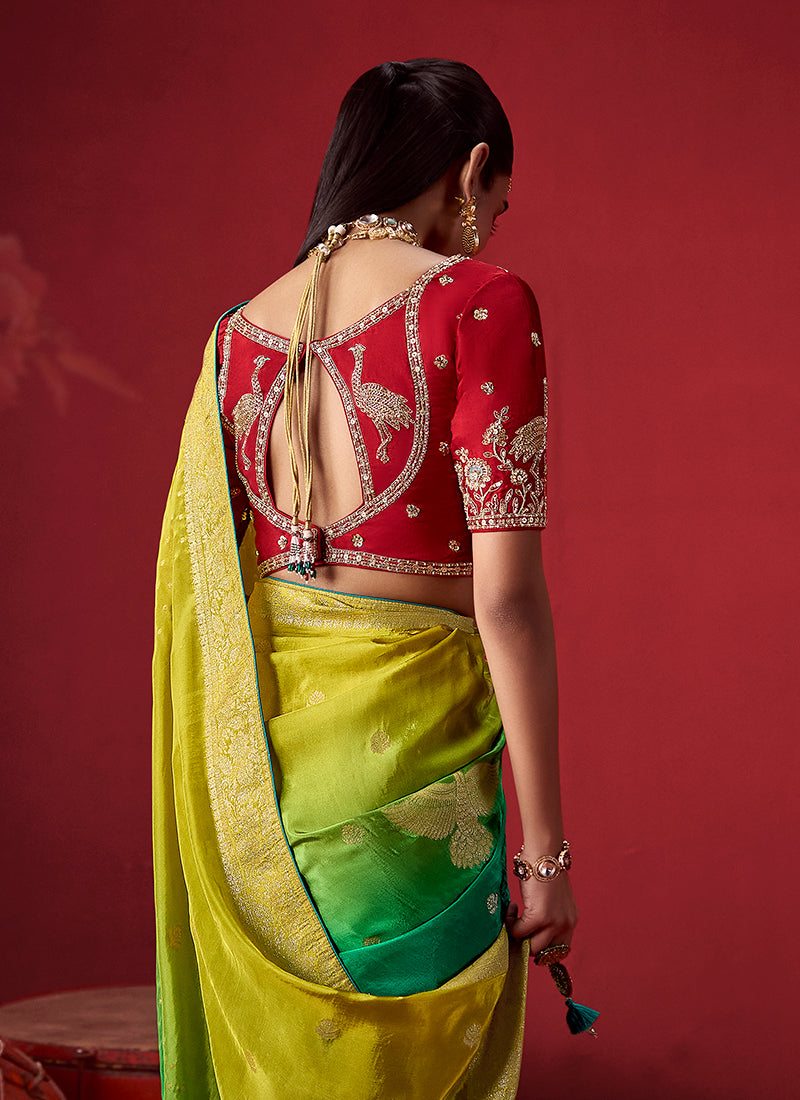 Buy Teal Green Zari Crepe Silk Saree In USA