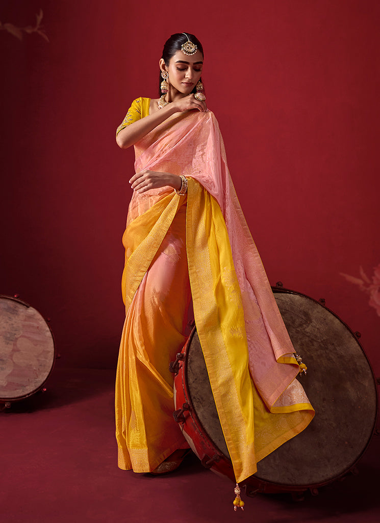 Buy Yellow Pink Silk Sari Online In Australia