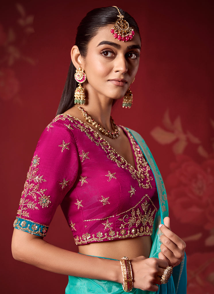 Shop Blue Magenta Zari Silk Sari France